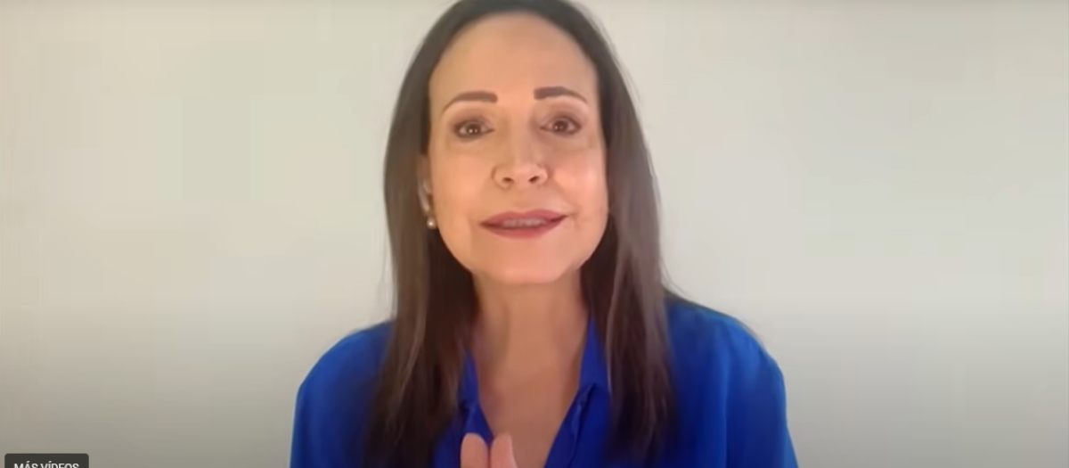 Maria Corina Machado durante su intervención en el  oro World In Progress 2025 de Barcelona 2025