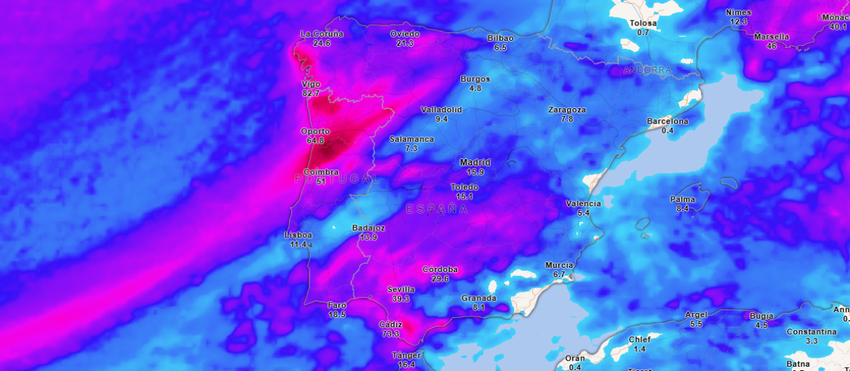 Precipitación acumulada hasta el sábado a las 0:00