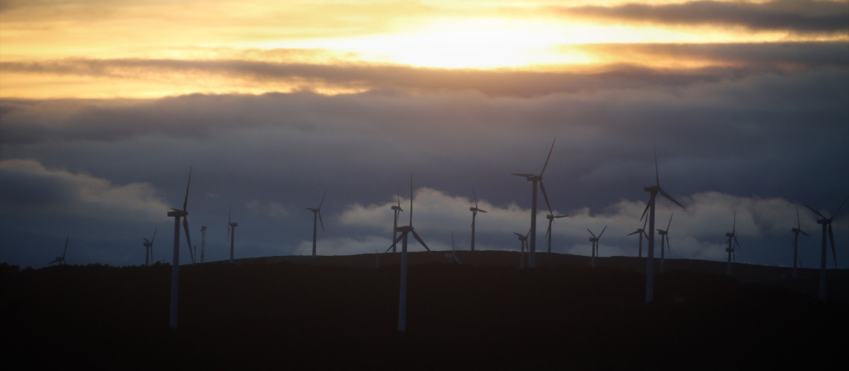 Un parque eólico, a 28 de marzo de 2025, en Muras, Lugo, Galicia