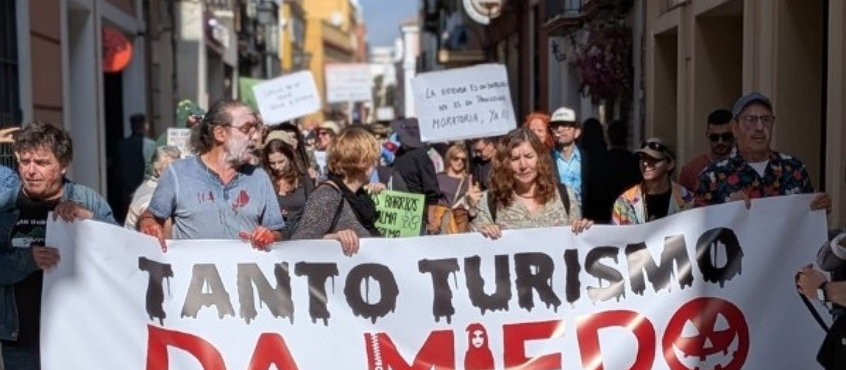 Manifestantes durante la marcha.

REMITIDA / HANDOUT por SEVILLASEMUEVE
Fotografía remitida a medios de comunicación exclusivamente para ilustrar la noticia a la que hace referencia la imagen, y citando la procedencia de la imagen en la firma
01/11/2025
