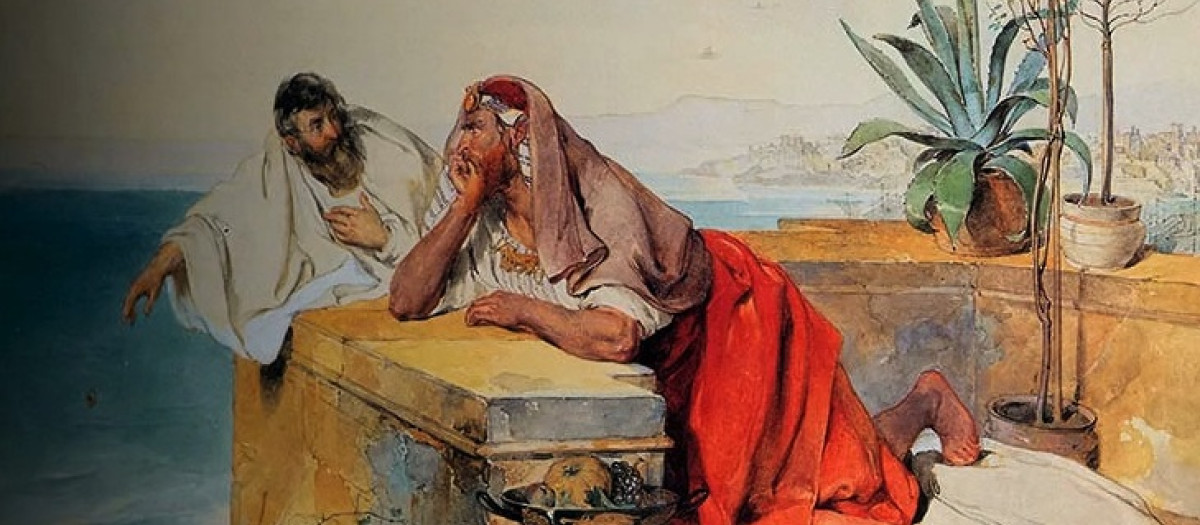 Polícrates de Samos arroja su anillo por consejo del faraón