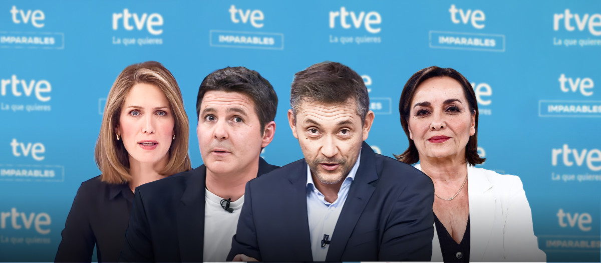 Los presentadores de TVE Silvia Intxaurrondo, Jesús Cintora, Javier Ruiz y Pepa Bueno