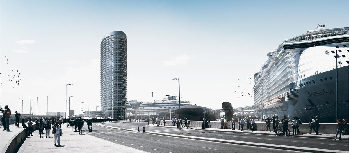 Recreación del puerto de Málaga con la polémica torre