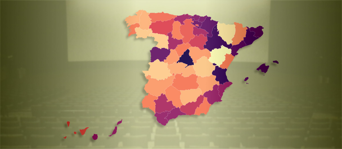 Mapa de las entradas de cine compradas por habitante en España en 2024