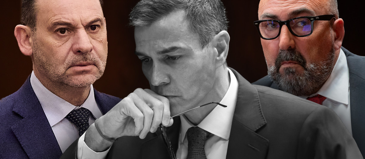 Fotomontaje de José Luis Ábalos, Pedro Sánchez y Koldo García