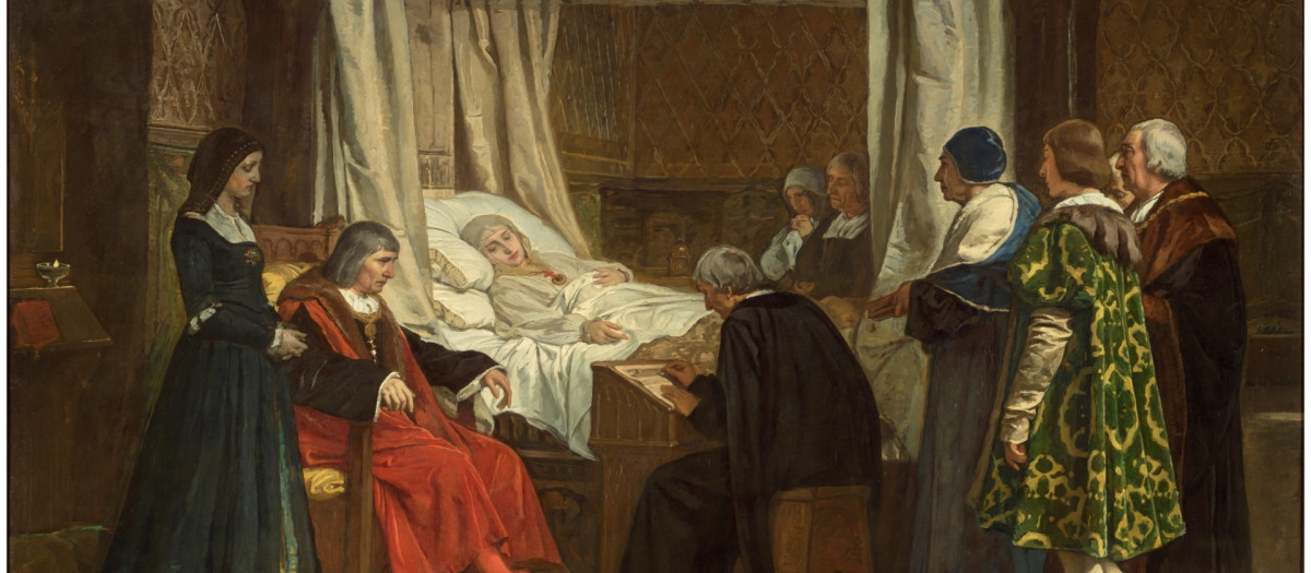 Isabel la Católica dictando su testamento. Cuadro de Eduardo Rosales Gallinas