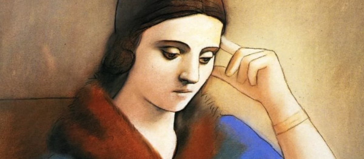 Detalle de Olga pensativa (1923) de Picasso