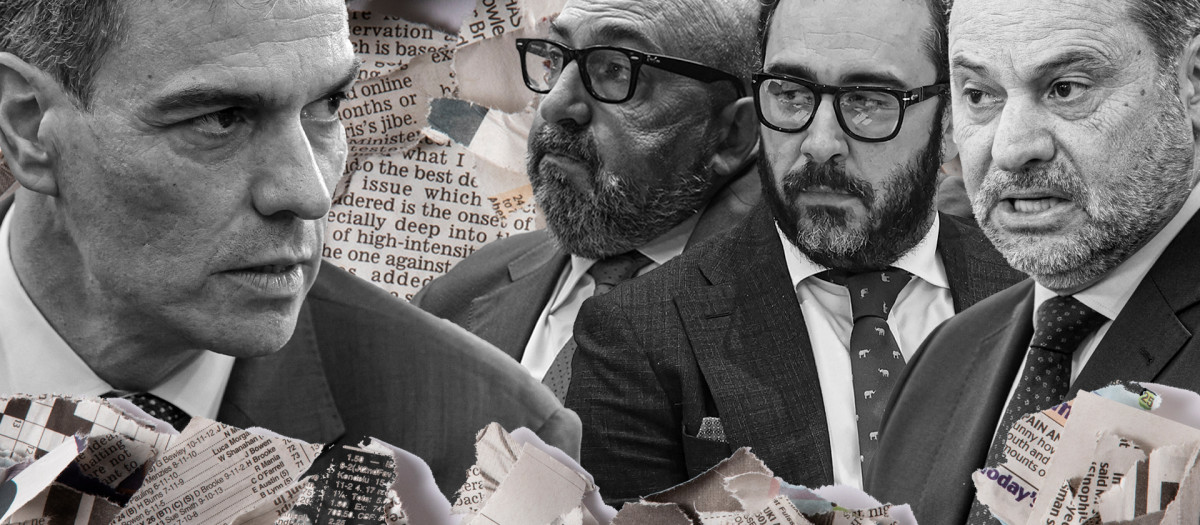 Fotomontaje de Sánchez, Koldo, Aldama y Ábalos