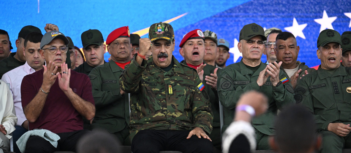 Nicolás Maduro y parte de la cúpula militar de la dictadura venezolana en el Fuerte Tiuna, en Caracas