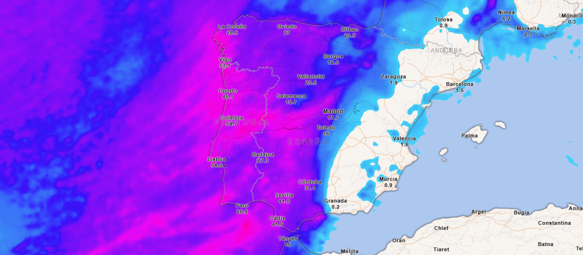 Precipitación acumulada hasta el viernes por la noche