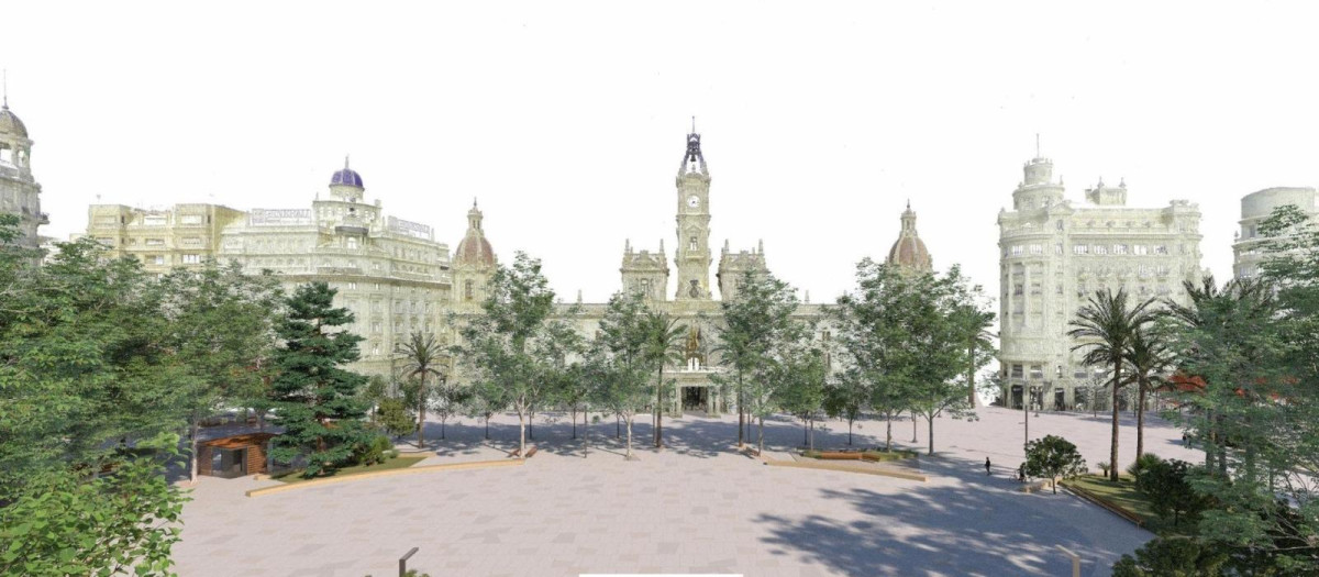 Imagen del proyecto de la reurbanización de la Plaza del Ayuntamiento de Valencia