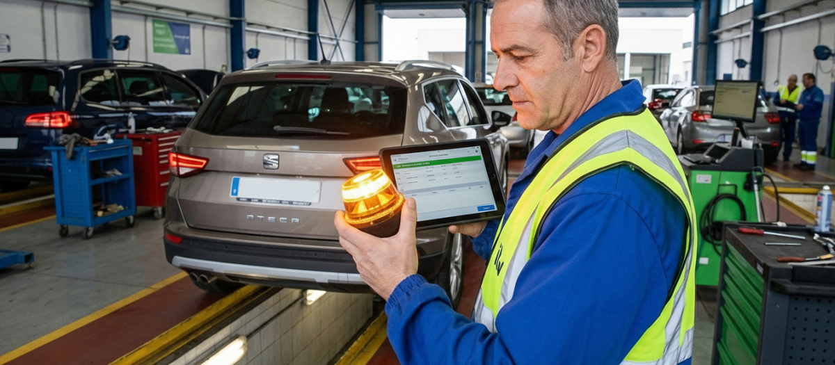 Imagen de un técnico ITV con una baliza