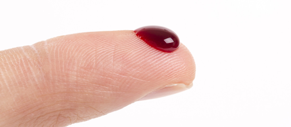 Dedo con la gota de sangre