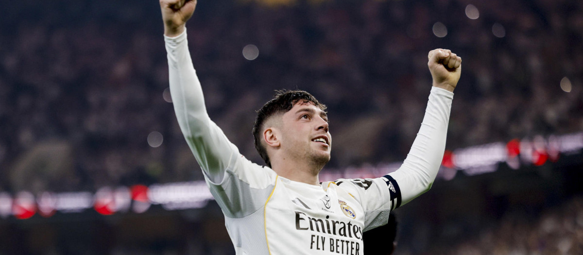Fede Valverde celebra su gol en las semifinales de la Supercopa de España