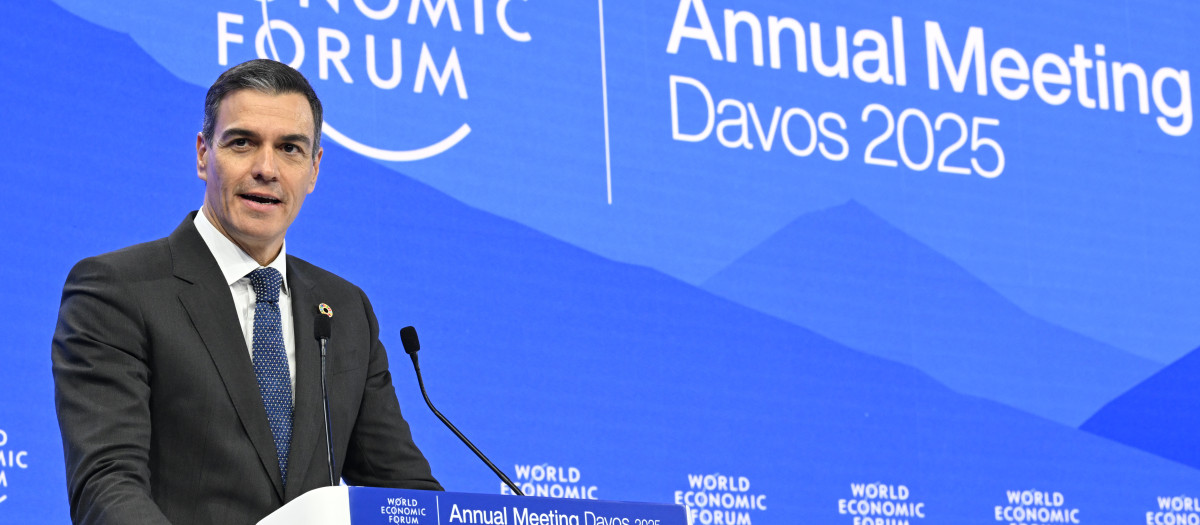 El presidente del Gobierno, Pedro Sánchez, interviene en el Foro Económico Mundial de Davos, a 22 de enero de 2025