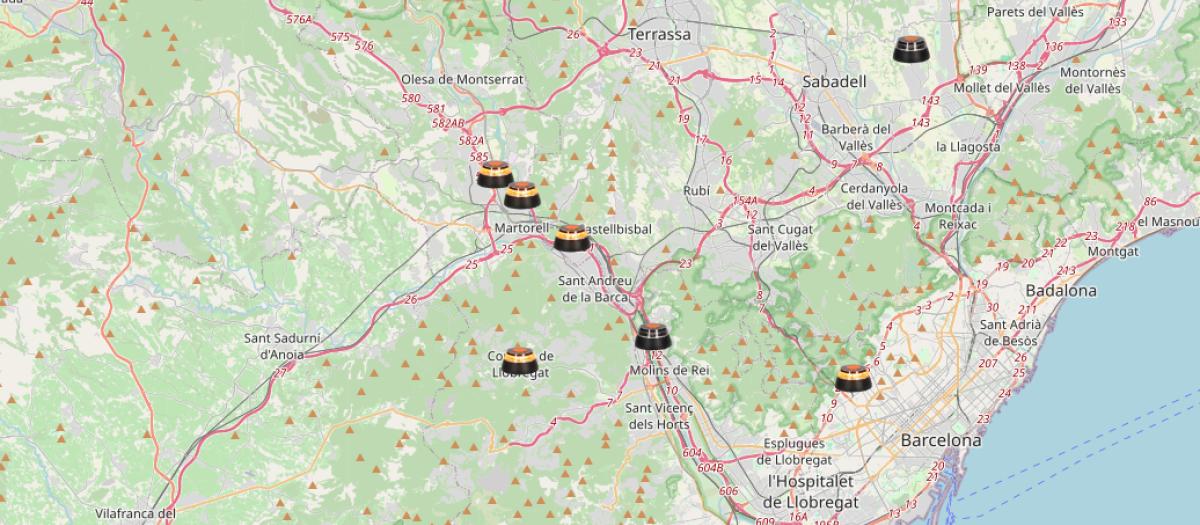Balizas activas en las proximidades de Barcelona