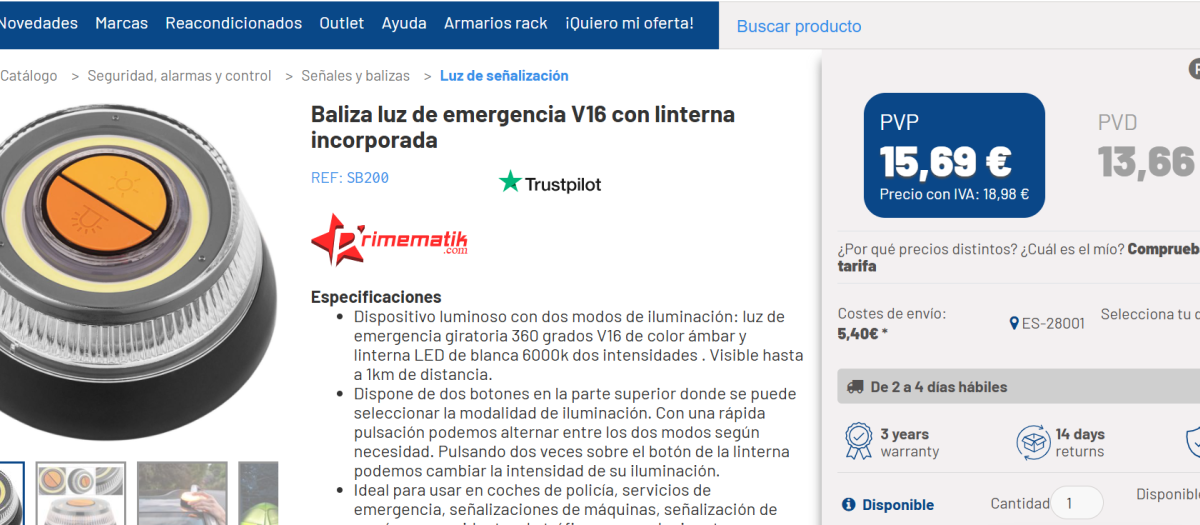 Esta baliza está homologada pero no conectada, eso sí tiene linterna