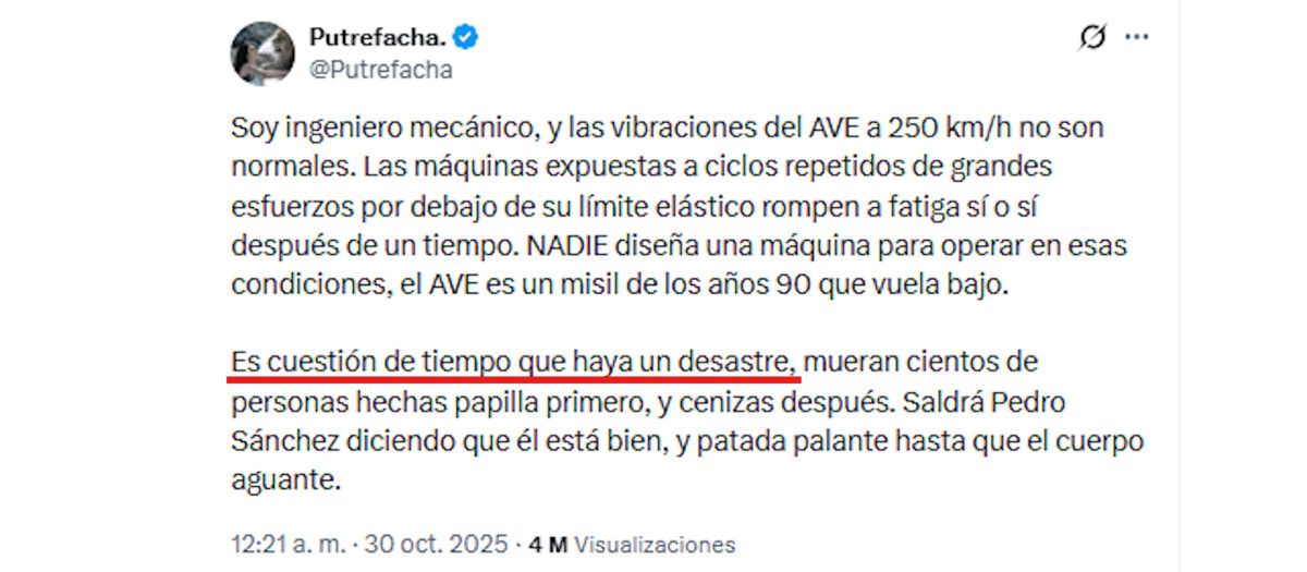 captura de un mensaje publicado el 30/10/2025