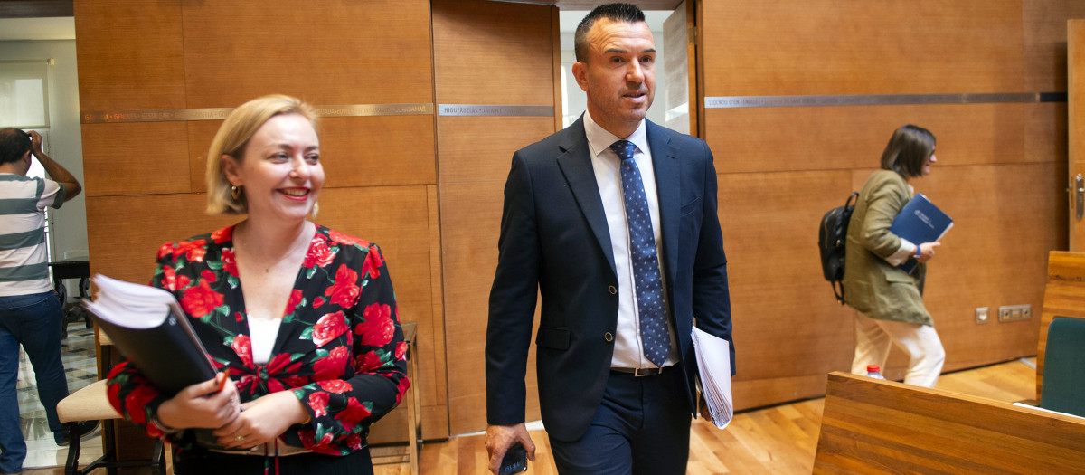 Imagen de Vicent Mompó y Natàlia Enguix entrando al pleno de la Diputación de Valencia