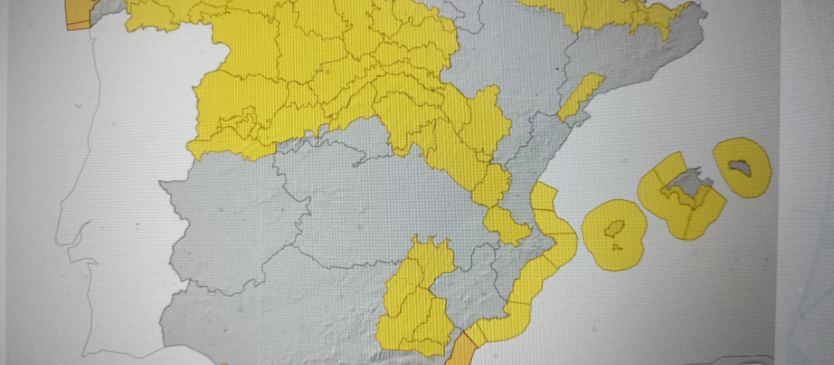 Imagen de los avisos de la Aemet para el sábado 24 de enero