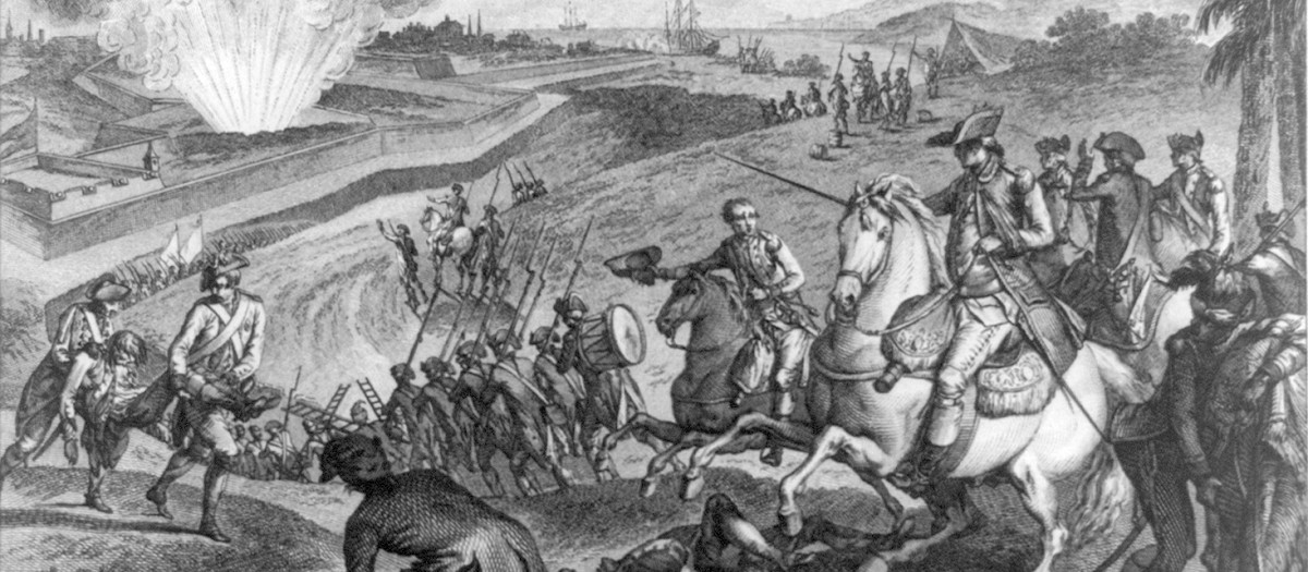 Toma de Pensacola en 1781. Gálvez franqueó la barra de la bahía a bordo de su propio bergantín y al grito de «Yo solo»