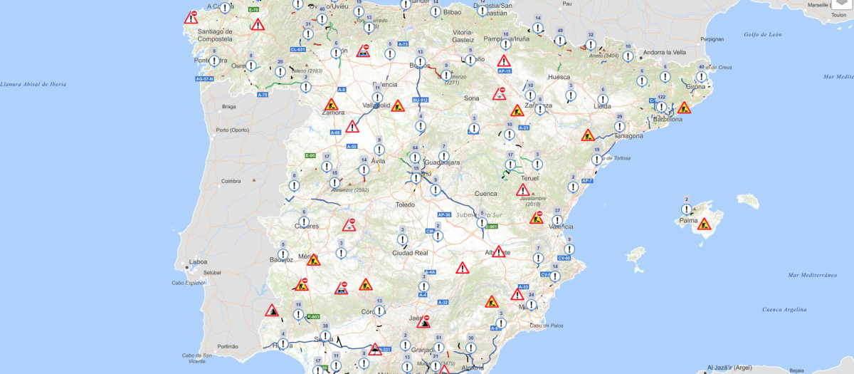 Mapa de la incidencias a las 6:30 horas de la mañana