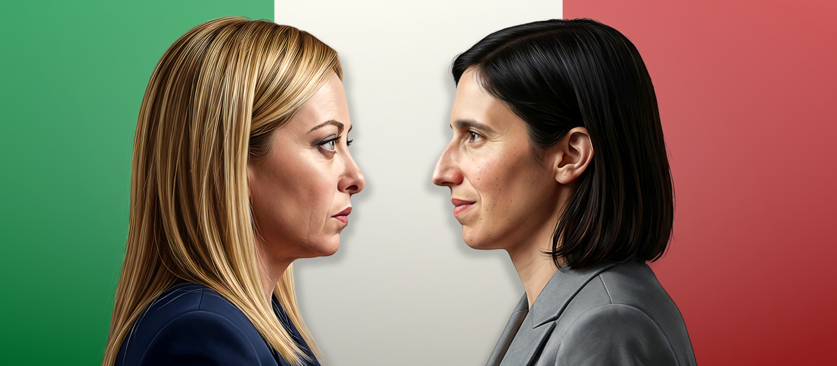 Fotomontaje de Giorgia Meloni y la líder de la oposición italiana, Elly Schlein