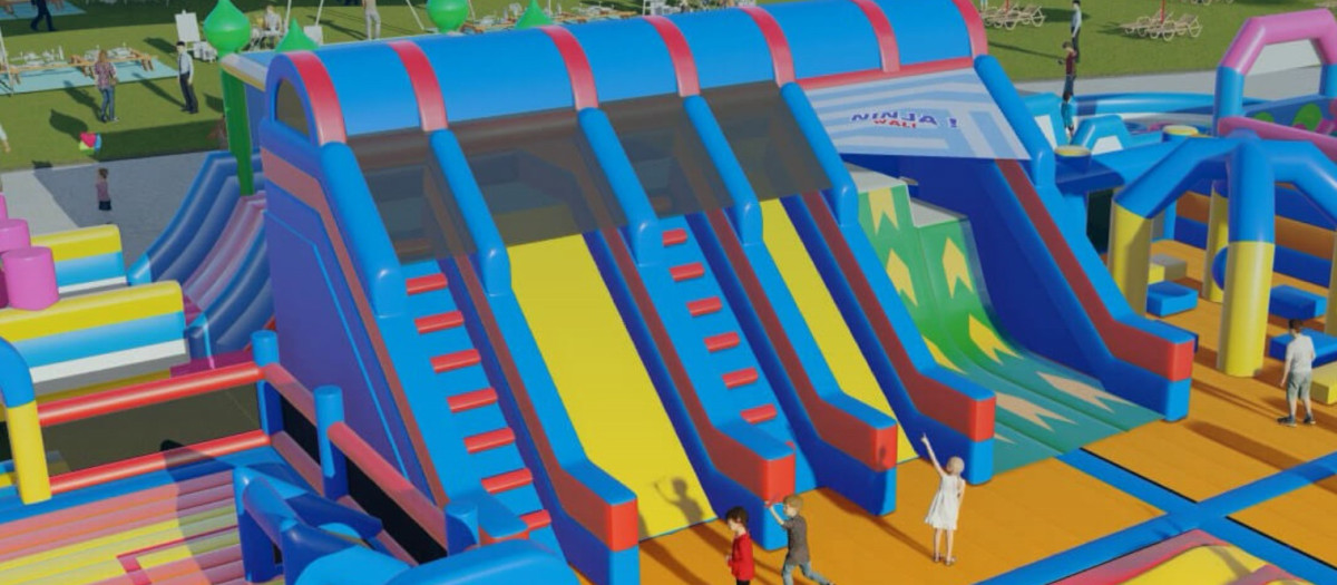 Imagen recreada de una de las atracciones del parque hinchable
