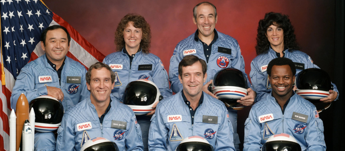 Fotografía cedida por la NASA donde aparecen los siete miembros de la tripulación del transbordador Challenger que perdieron la vida el 28 de enero de 1986