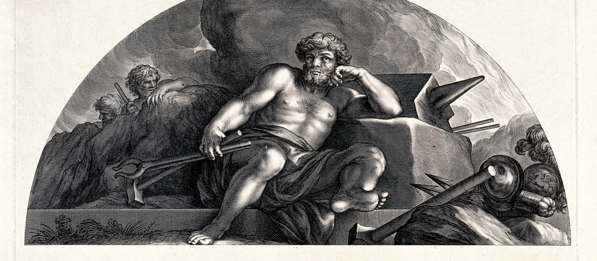 Hefesto. Grabado de C. Bloemaert basado en una obra de Pietro