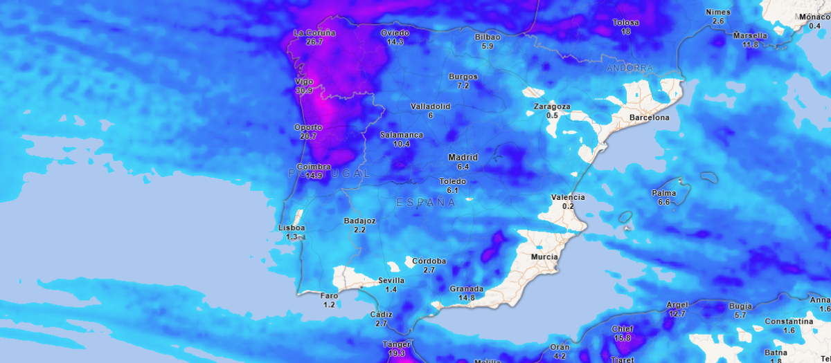 Precipitación acumulada hasta el sábado a primera hora