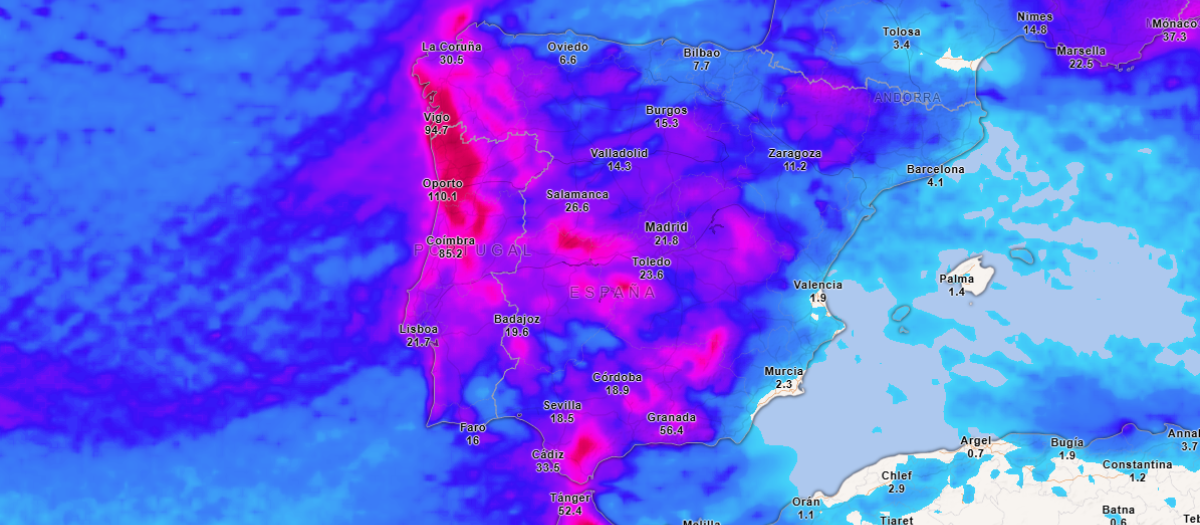 Precipitación acumulada hasta el viernes a las 23:00