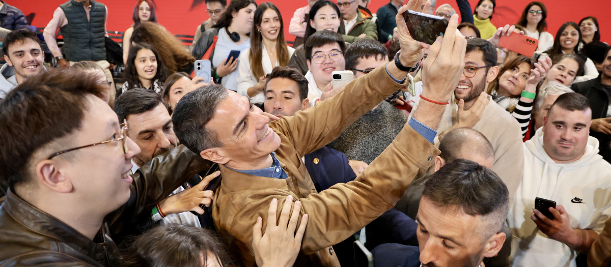 El presidente del Gobierno, Pedro Sánchez, en un acto del PSOE en León