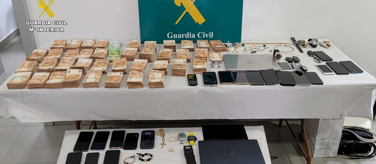 Dinero y efectos intervenidos en la Guardia Civil durante el desarrollo de la operación 'Rubox'