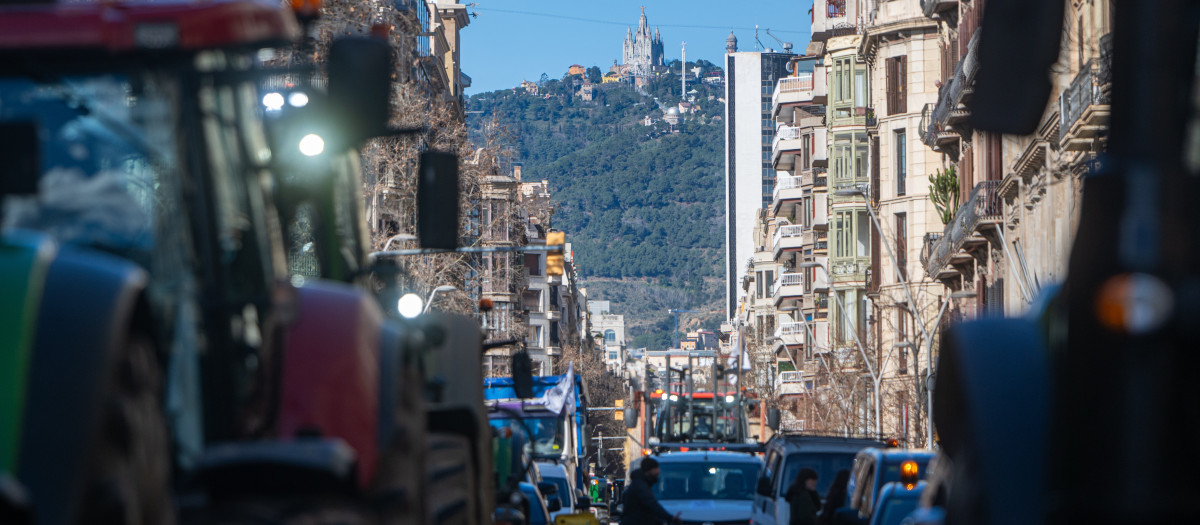 Varios tractores, ante la Conselleria de Agricultura, a 6 de febrero de 2026, en Barcelona, Cataluña (España).