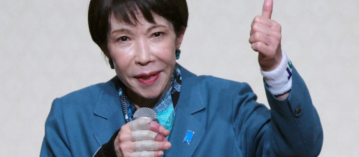 La primera ministra Sanae Takaich en un mitin de campaña