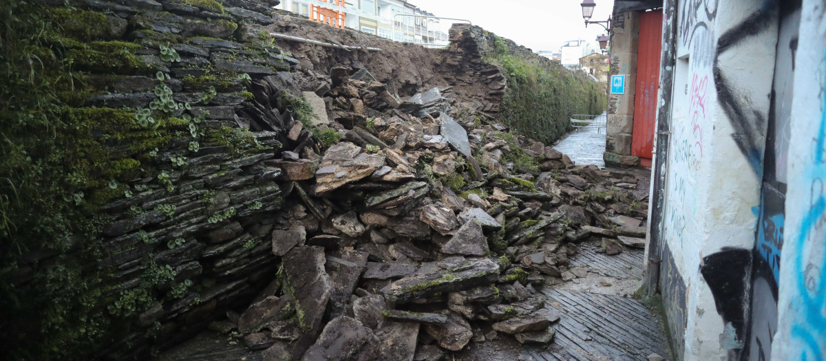 La muralla romana de Lugo sufrió un desprendimiento como consecuencia de las fuertes lluvias