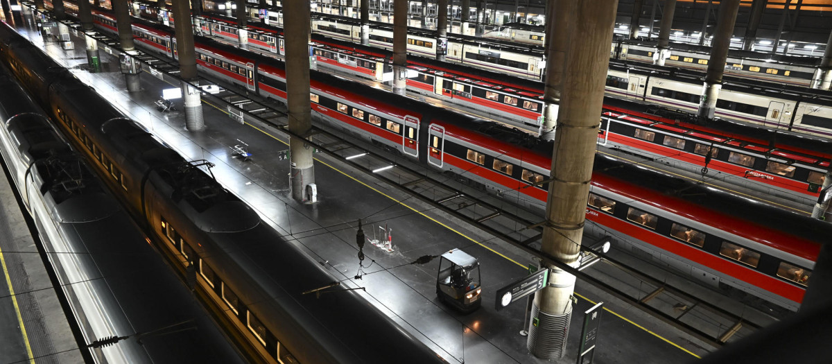 Trenes detenidos en la estación de Atocha de Madrid.