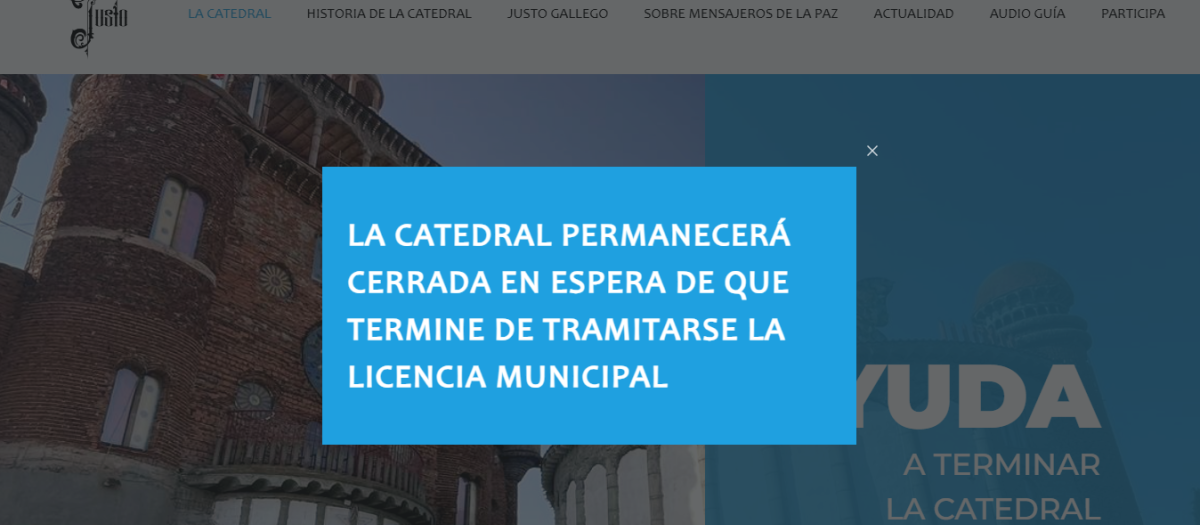 La página web de la "catedral de Justo" aparece con el mensaje que anuncia el cierre