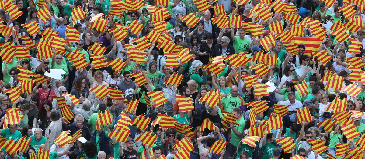 Manifestación convocada por OCB contra las políticas de PP y VOX en Palma de Mallorca
Isaac Buj / Europa Press
05 MAYO 2024;PROTESTA;MALLORCA;PALMA;LENGUA;PP;VOX;IDENTIDAD;BALEARES;CATALÁ;CATALÁN
05/5/2024