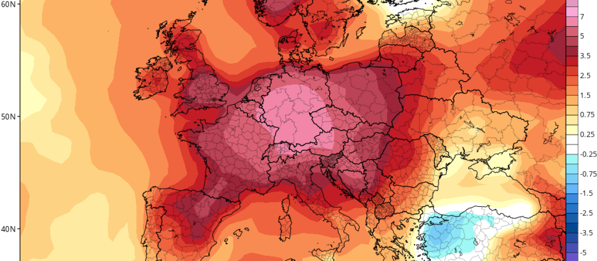 Imagen con el mapa de temperaturas previstas difundido por el meteorólogo valenciano Mario Picazo
