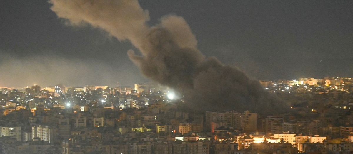Smoke rises after an Israeli airstrike targeted an area in Beiruts southern suburbs on March 7, 2026. (Photo by FADEL itani / AFP)