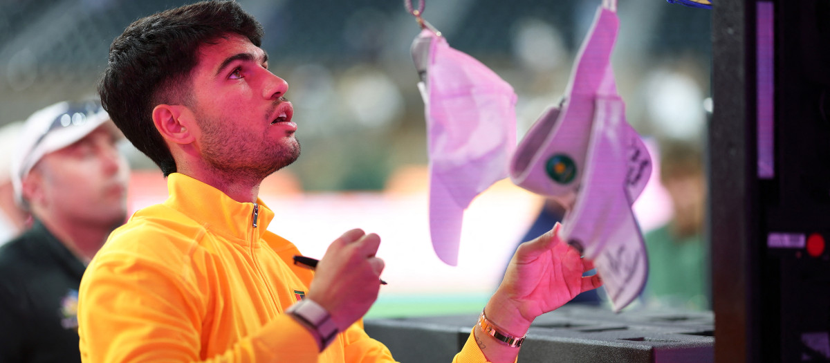 Carlos Alcaraz, tras ganar su partido de segunda ronda en el Masters 1000 de Indian Wells
