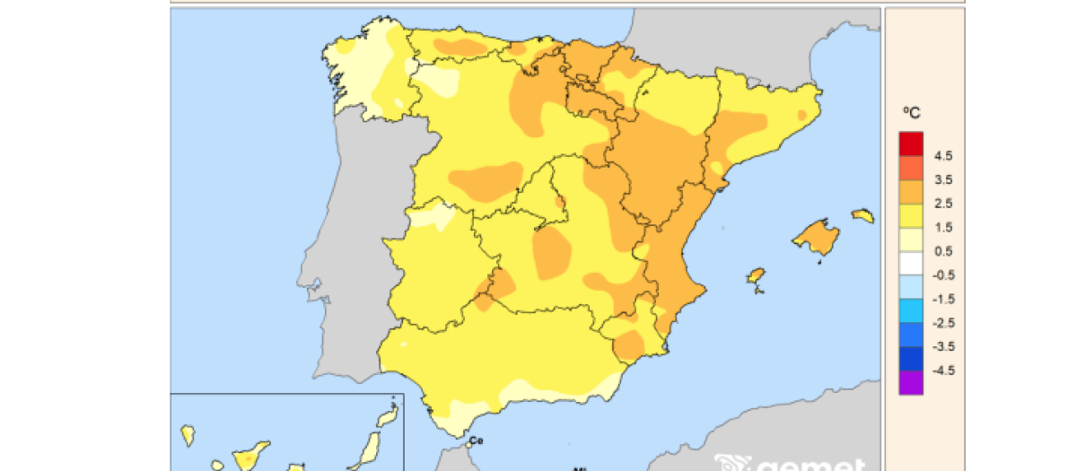 Anomalías de temperatura en febrero