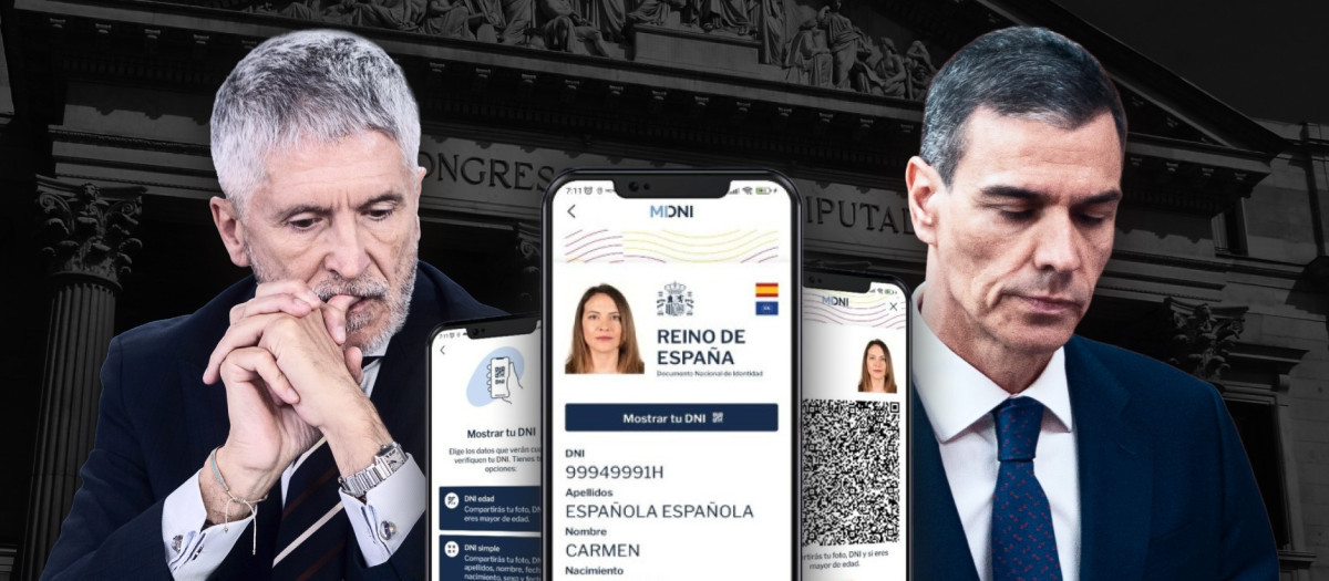 Montaje de Marlaska, Sánchez y miDNI