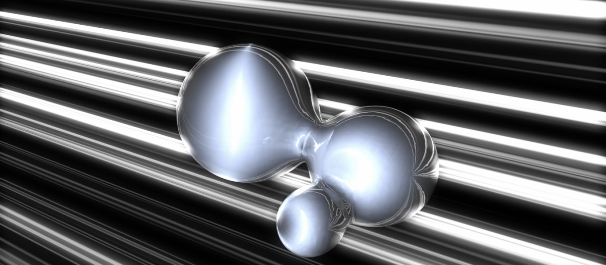 Ilustración de antimateria teletransportada por la física cuántica y dividiéndose en las partes