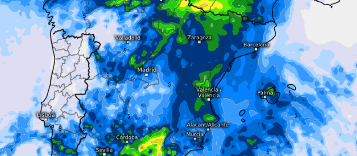 Imagen de la previsión del modelo europeo sobre la dana de este fin de semana en la Comunidad Valenciana
