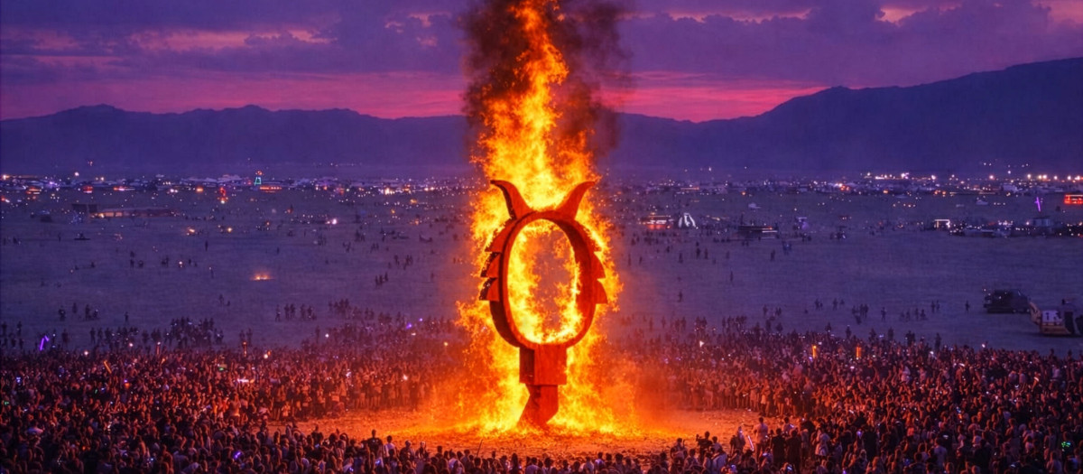 Imagen de la estructura quemándose