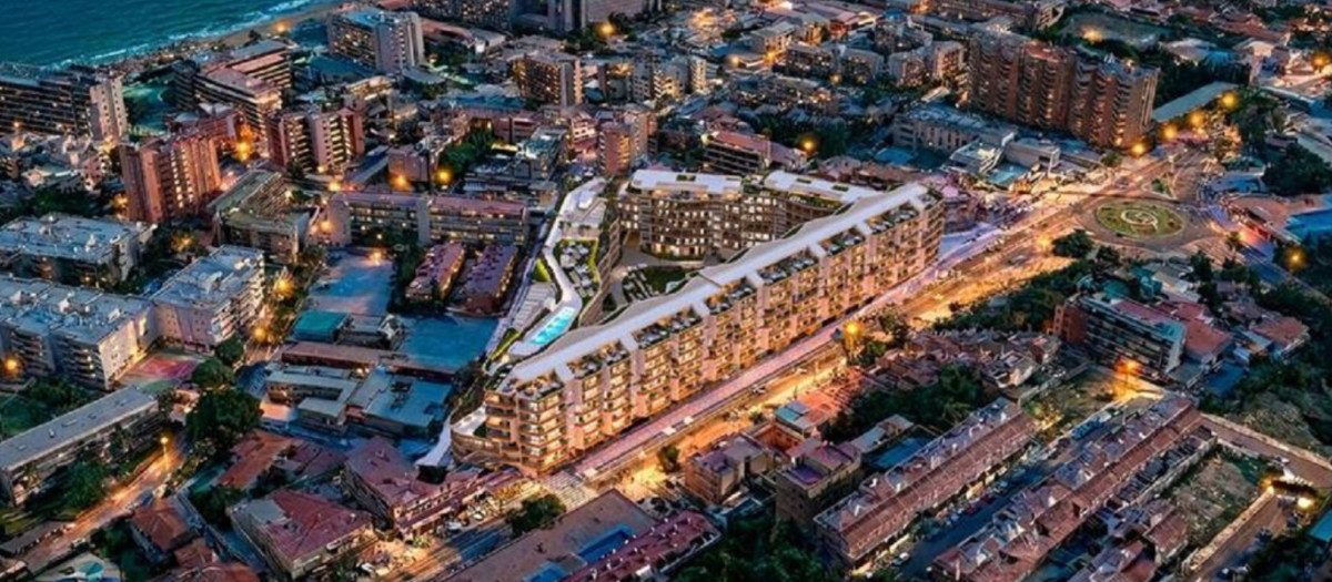 Vista aérea de una recreación del futuro hotel Magna en Torremolinos