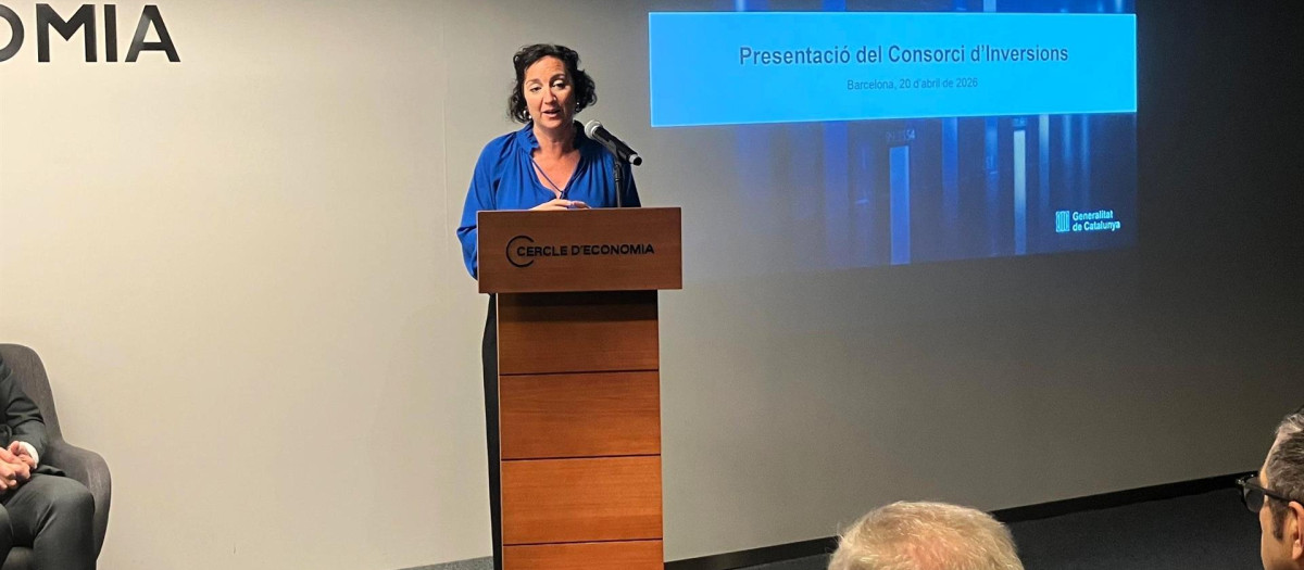 La consejera de Economía, Alícia Romero, durante la presentación del Consorcio de Inversiones en la sede del Círculo de Economía